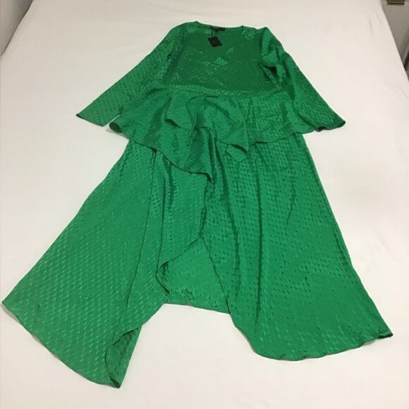 Maje Green Happy Days Jacquard Midi Asymmetrical Hem Dress New Size 38 - Picture 6 of 13